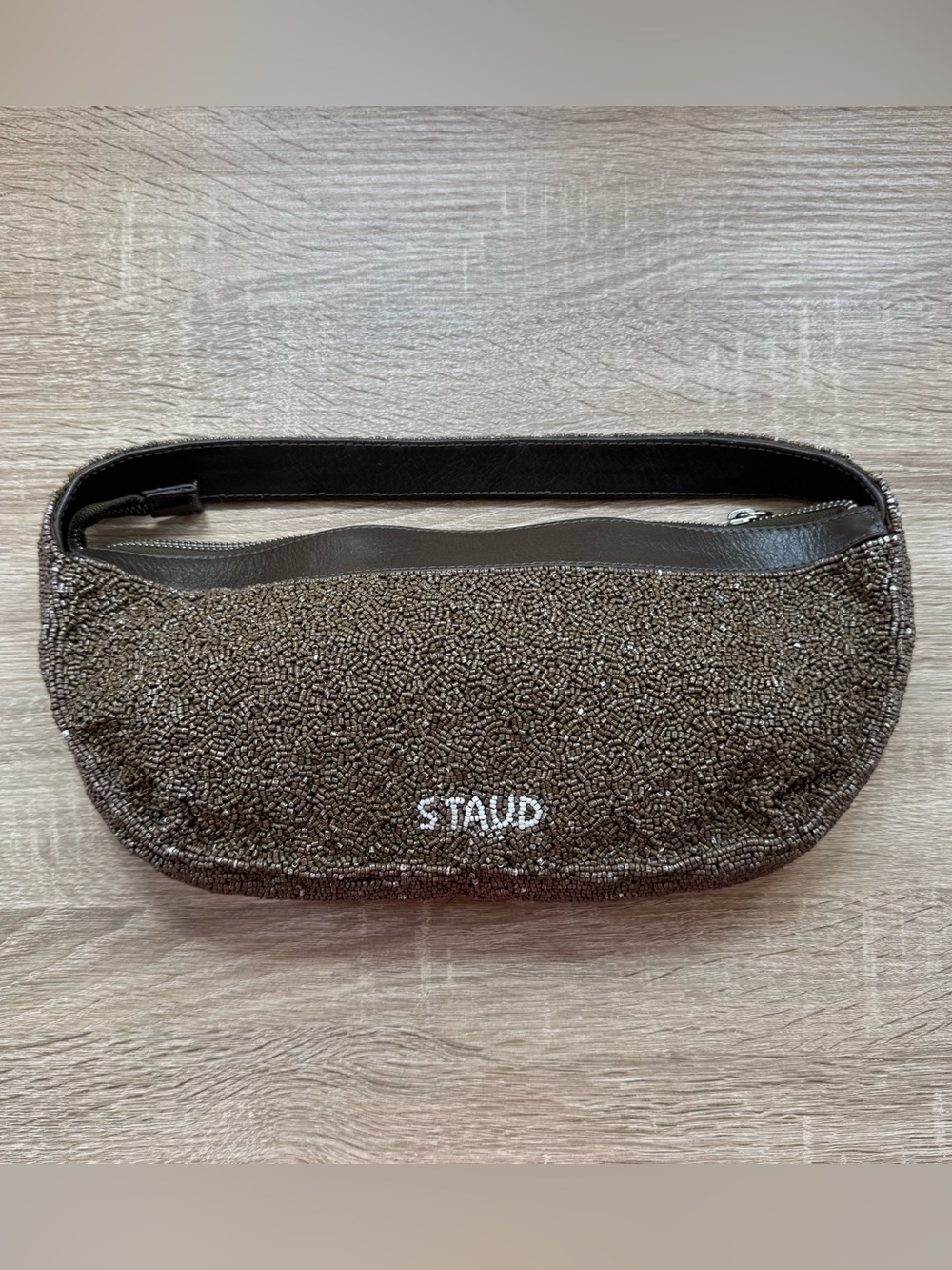 STAUD Demy Beaded Shoulder Bag Brown